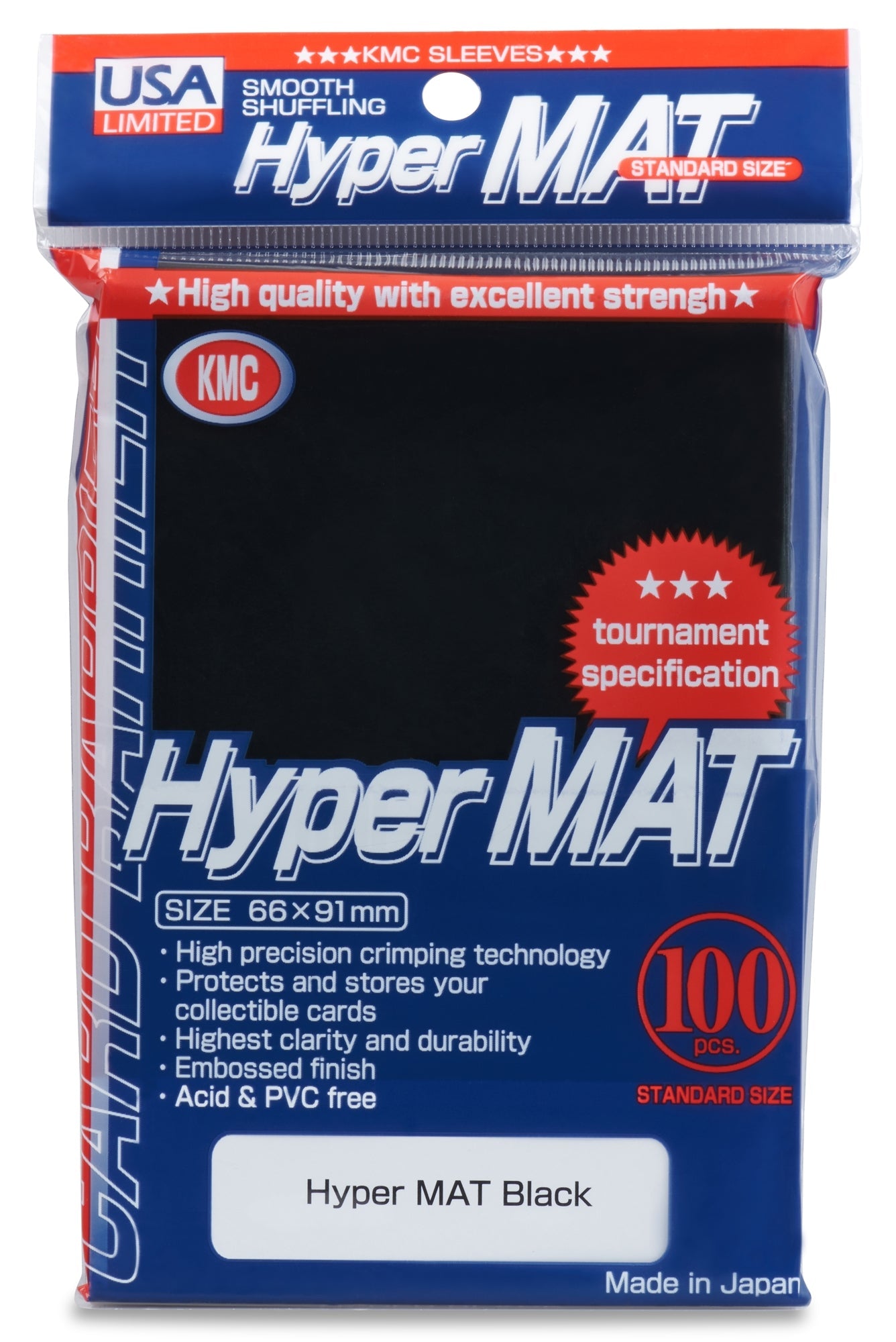 KMC Hyper Matte USA 100 ct. Standard Size Sleeves - Black Pack