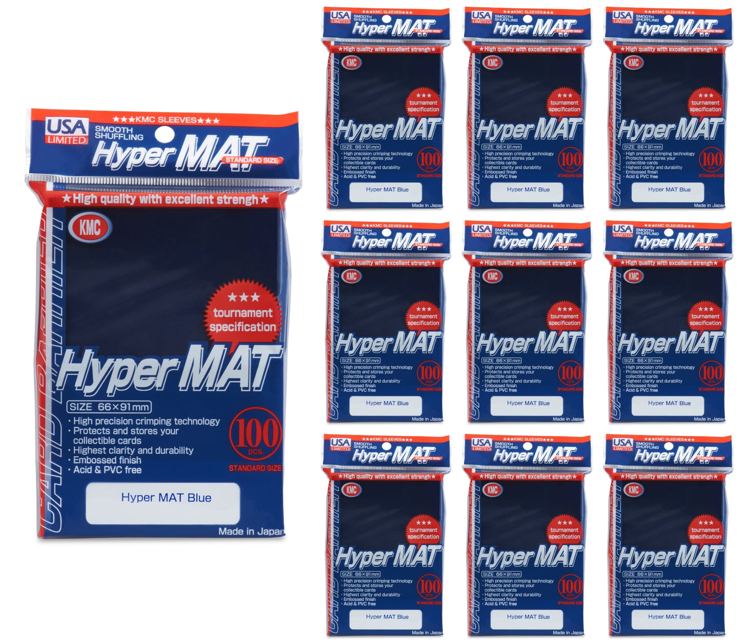 KMC Hyper Matte USA 100 ct. Standard Size Sleeves - Blue [10 packs]