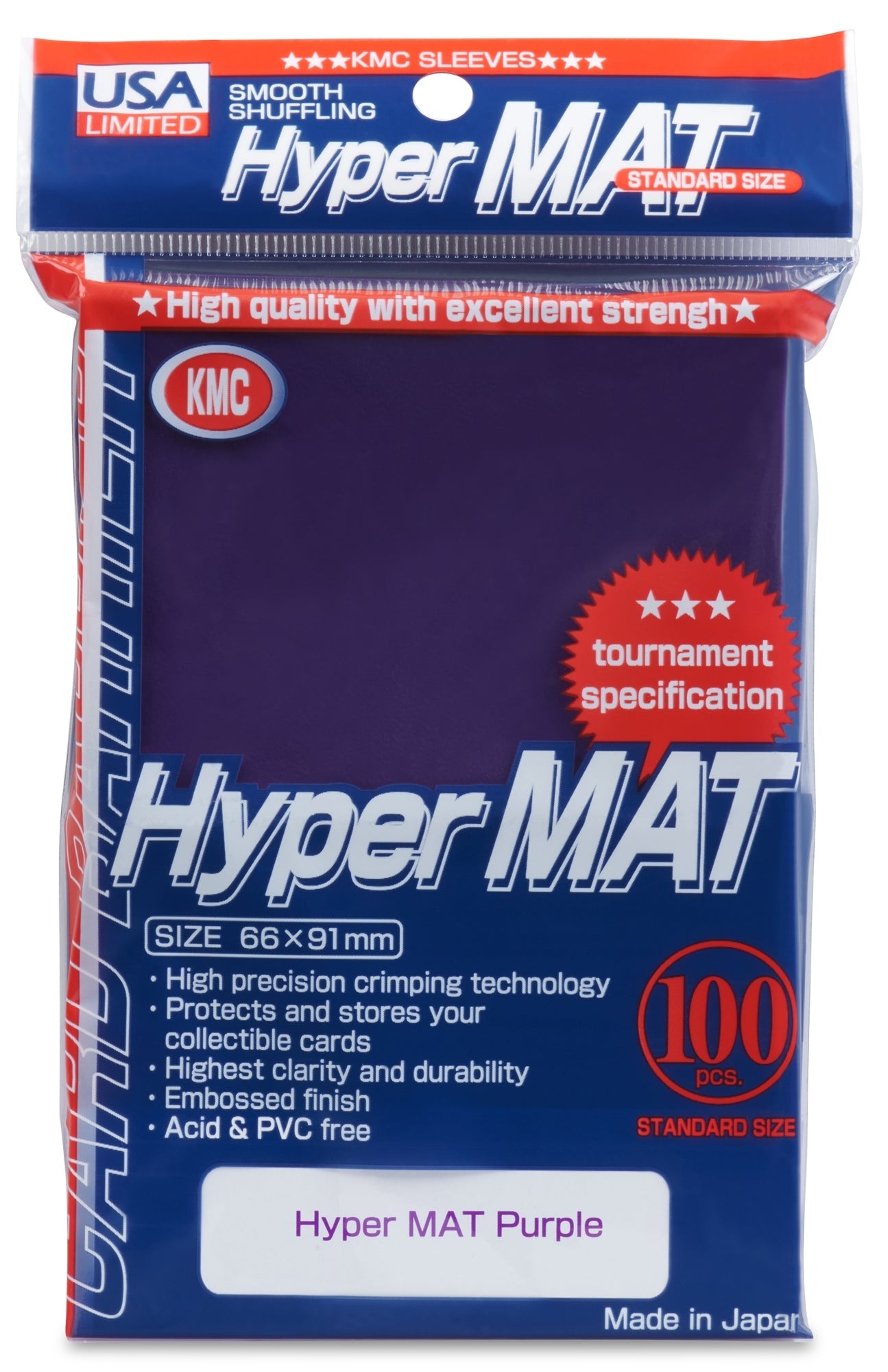 KMC Hyper Matte USA 100 ct. Standard Size Sleeves - Purple Pack