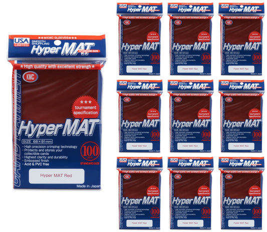 KMC Hyper Matte USA 100 ct. Standard Size Sleeves - Red [10 packs]