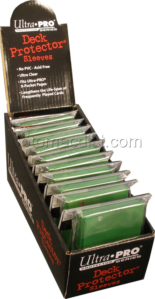 Ultra Pro Small Size Deck Protectors Box - Green [10 packs/62mm x 89mm] (New Hologram Location)